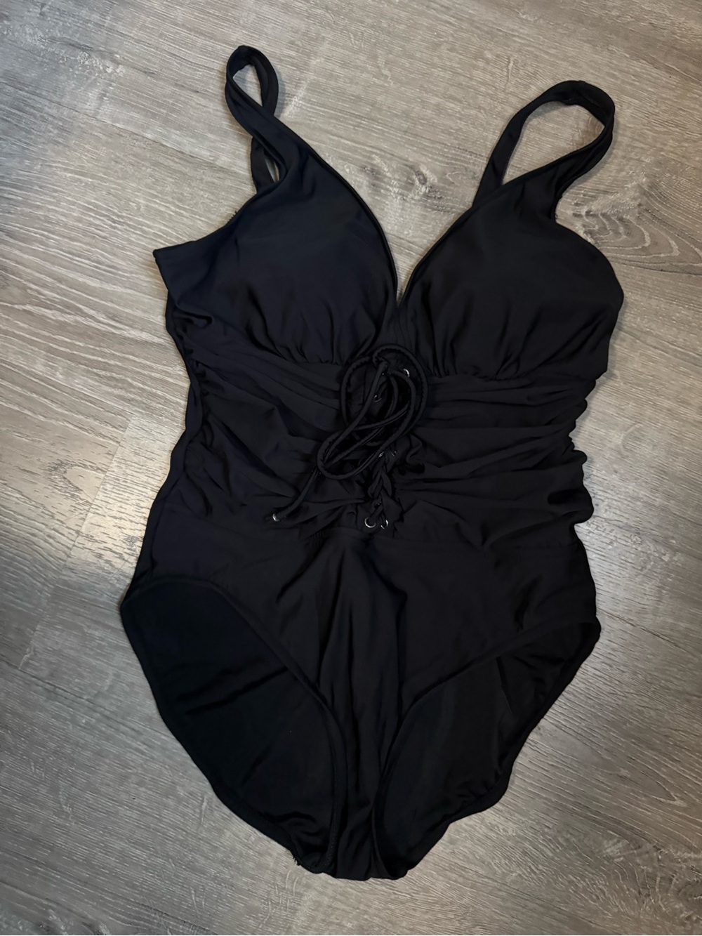Aqua Green Black One-Piece Swimsuit with Front Lace up